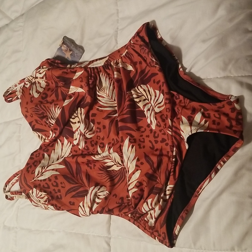 Women's Seekers Essentials Australia Swimsuit; Cognac Brown White & Peach